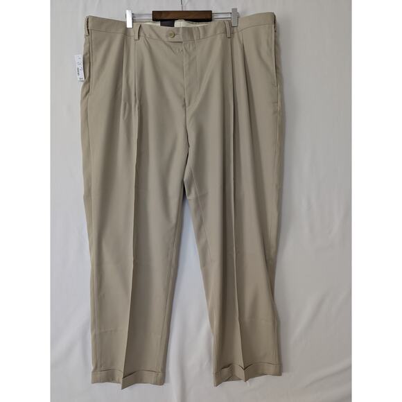 Jos A Bank Traveler Performance Pleated Cuffed Slider Waistband Chino Tan 46x29 - Picture 1 of 9